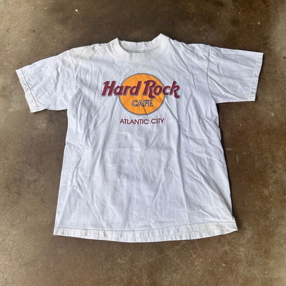 Hard Rock Cafe T-Shirt Mens Medium White Good Atlantic City Vintage USA Made